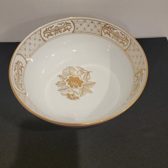 Vintage Porcelain Bowl Gold Imari Hand-Painted Sz 8.5" Asian Decor Red & White - Picture 3 of 16